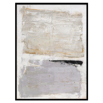 En akrylmålning i kall och neutral färgskala, där grått och beiget tar störst plats. Målad på rå struktur med svart träram.